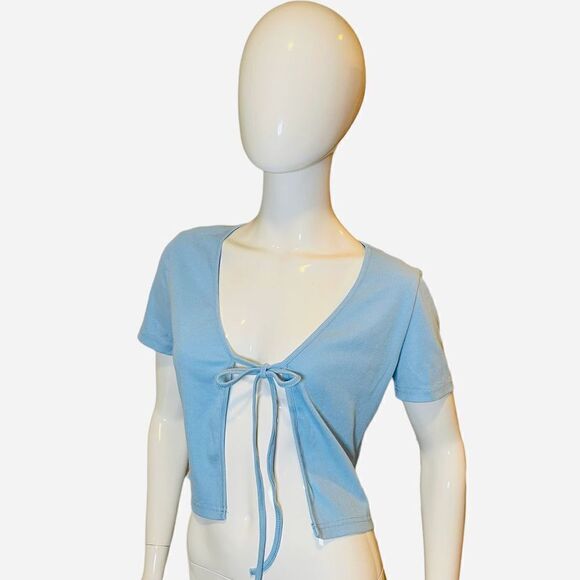 Shein Open Work Pastel Blue Crop Cardigan Large - Picture 1 of 7